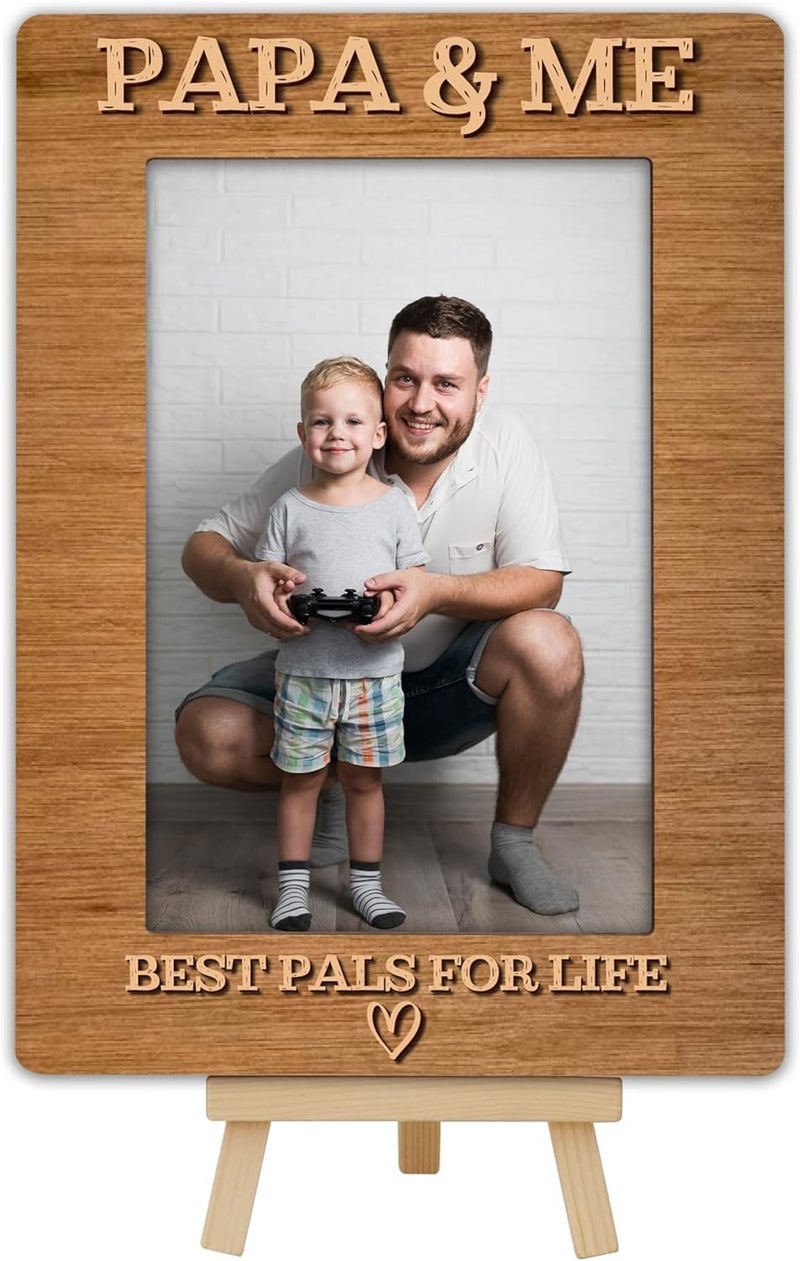 OXRUN Papa & Me Picture Frame, Father's Day Gifts Wooden Photo Frame with Easel, Display Photo Insert, 4x6 Picture Frame for Tabletop Display - A18 - Image 1